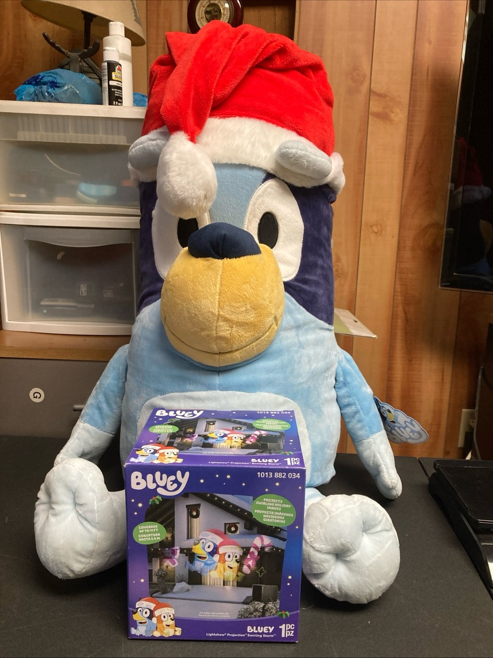 24” Bluey Plush Dog Toy with Red Christmas Hat  2018 new light show  projector